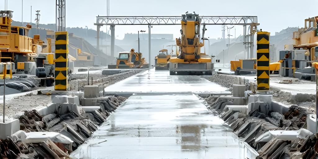Obra de infraestructura con hormigonado y maquinaria pesada en una jornada de trabajo